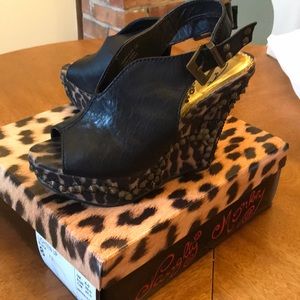 Wedge leopard and gold studded sandal